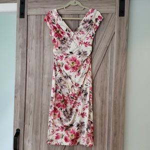 Silky feeling floral dress with cap sleeves